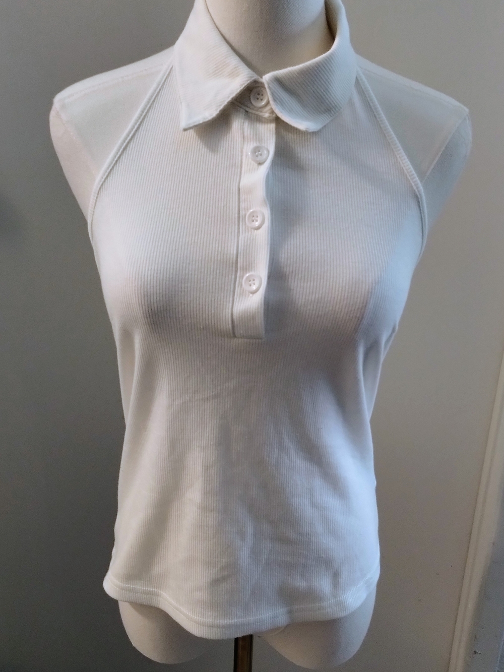 SHEIN White Ribbed Sleeveless Polo Tank